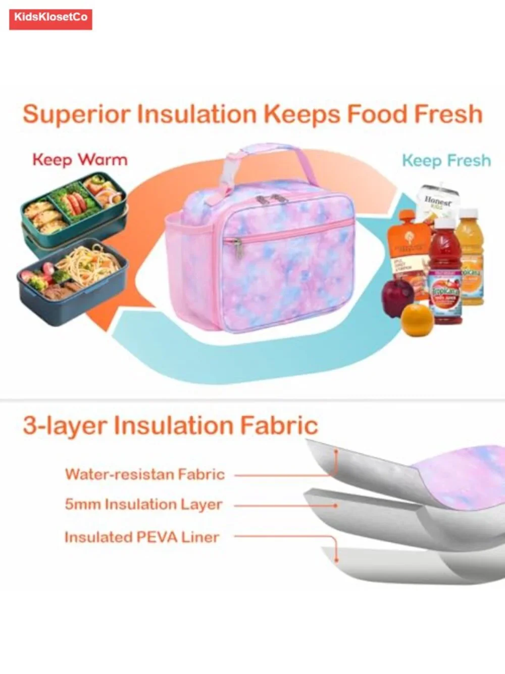Insulated Kids Lunch Bag Leak Proof with Water Bottle Holder for School Daycare